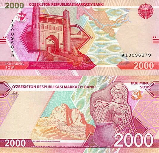 Uzbekistan 2000 Sum 2021 r. UNC