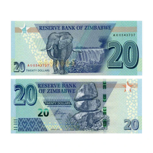 Zimbabwe 20 Dollars 2020 r. UNC