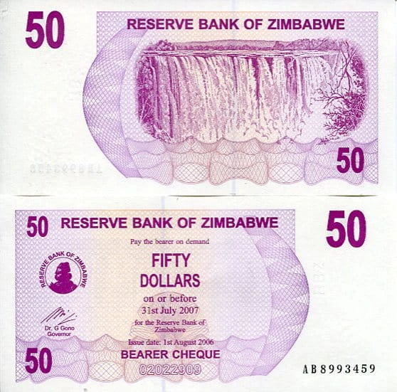 Zimbabwe 50 Dollars 2006 r. UNC